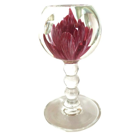 Perthshire Rare Footed Pink Floral Pedestal Rose Paperweight